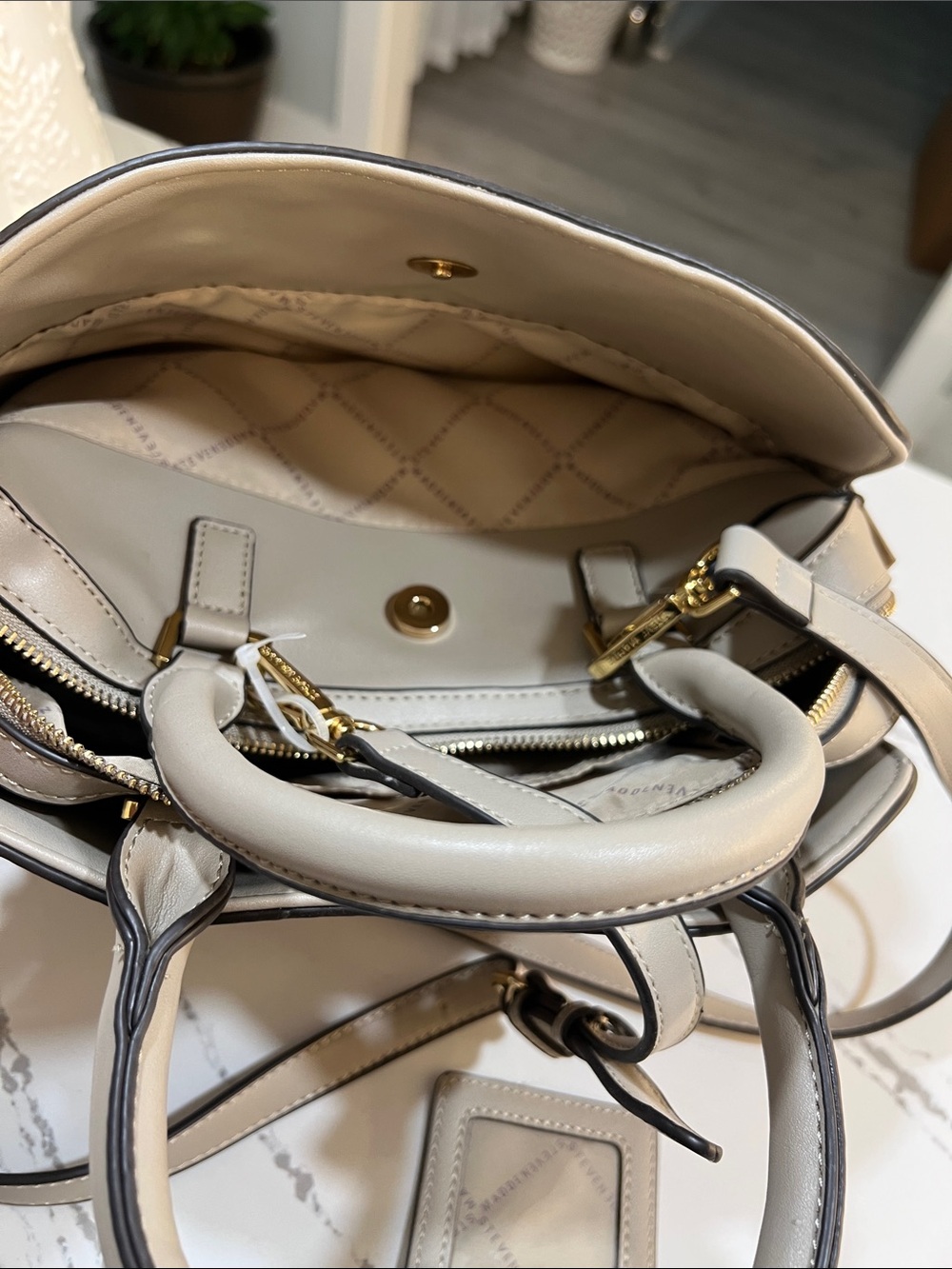 Steve Madden Beige Floral-Embroidered Dome Satchel - Picture 5 of 16